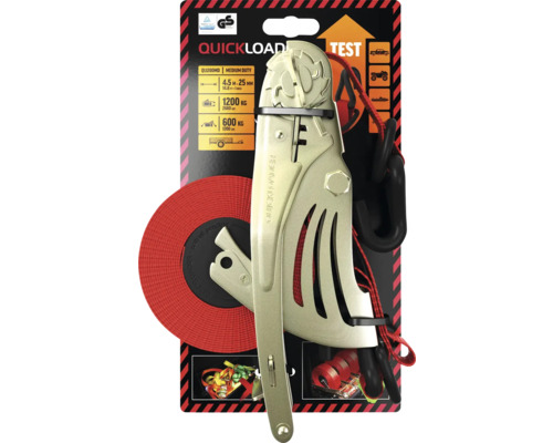 Ráčnový upínací popruh Quickload s háky, délka 4,5 metru, tažná síla 1200 kilogramů