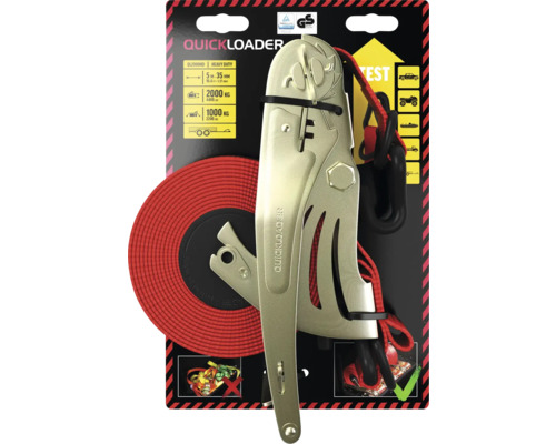 Quickloader Heavy Duty upínací popruh s ráčnou se značkami TÜV Rheinland a GS.