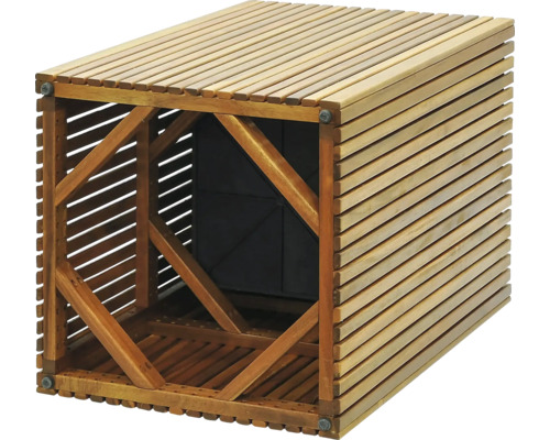 Dřevěný box s lamelovou strukturou pro venkovní skladování