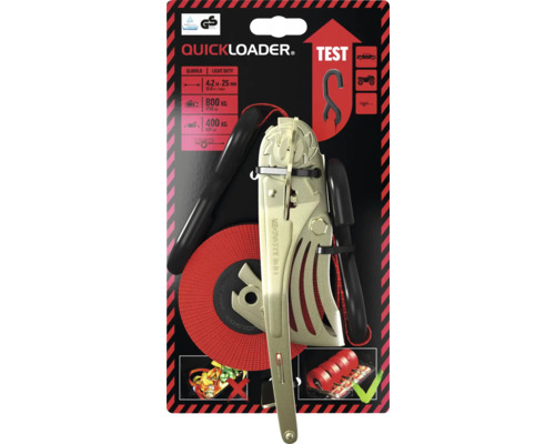 Upínací popruh Quickloader s pečetí TÜV Rheinland a značkou GS