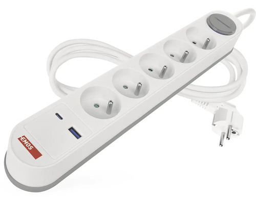 Prodlužovací kabel se čtyřmi zásuvkami a dvěma USB porty