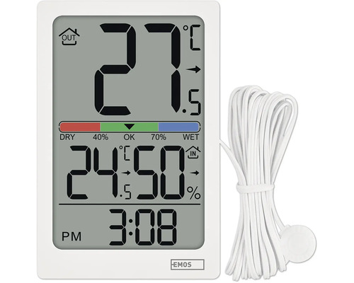 Digitální vnitřní a venkovní teploměr s ukazatelem vlhkosti