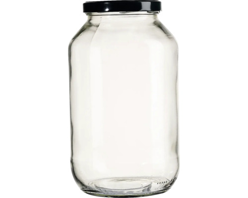 Prázdná zavařovací sklenice s černým víčkem