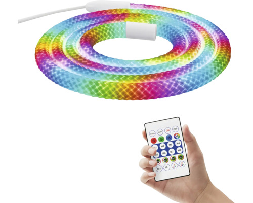Flexibilní LED světelný had s duhovými barvami a dálkovým ovládáním pro nastavení barev.