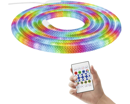 Flexibilní LED světelný had v duhových barvách s dálkovým ovládáním pro nastavení barev a světelných efektů.