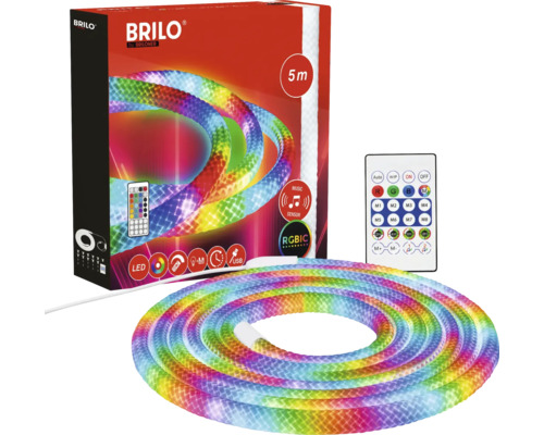 Brilo LED světelný had, 5 metrů, RGBIC, včetně dálkového ovládání, USB připojení a hudebního senzoru.