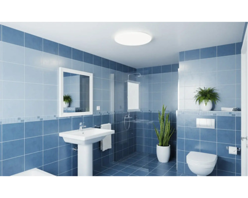 Světlá koupelna se sprchou, umyvadlem, zrcadlem a toaletou