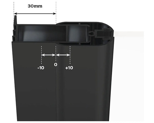 Detailní pohled na černý profil s rozměry