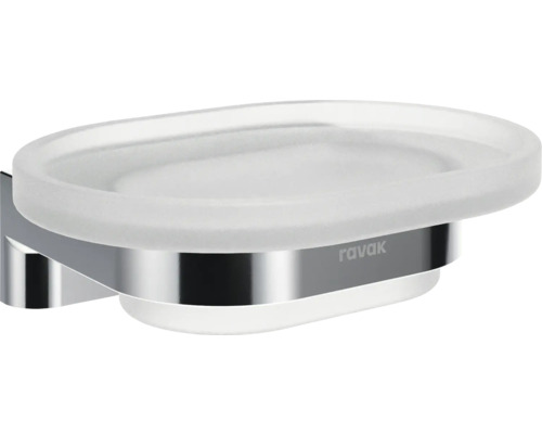 Skleněná a kovová miska na mýdlo k montáži na stěnu