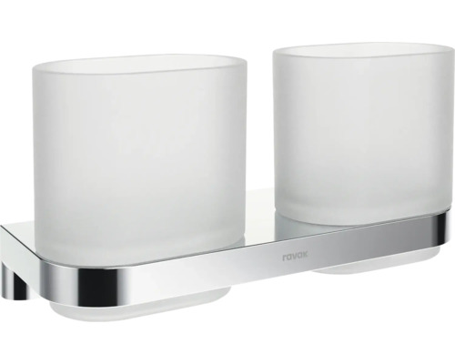 Dvojitý držák na kelímky na zubní kartáčky Ravak ze skla a kovu