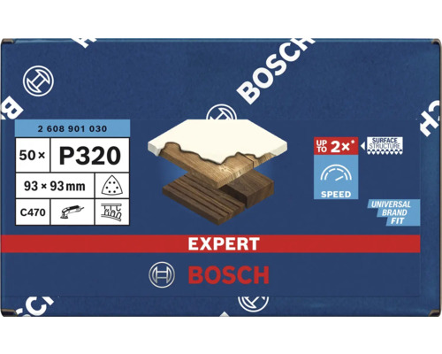 Sada brusných listů Bosch Expert, zrnitost P320, 93x93 mm, 50 kusů