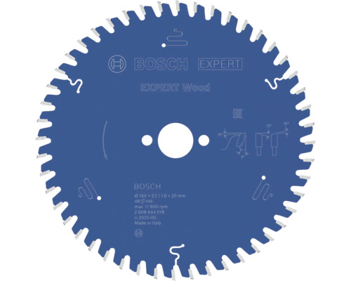 Pilový řezný kotouč pro okružní pily Expert for Wood Ø 160x20x2,2 mm Z 48 Bosch Logo, pilový kotouč Expert Wood, průměr 160 milimetrů, otvor 20 milimetrů, 48 zubů, tvrdokov.