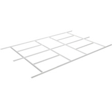 Mřížková konstrukce pro podhledy z bílých kovových profilů.