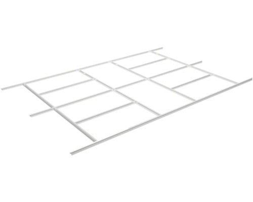 Mřížková konstrukce pro podhledy z bílých kovových profilů.
