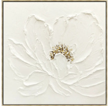 Obraz s bílou květinou a zlatými akcenty v rámu