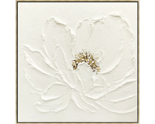 Zarámovaný obraz Original Velká Květina bílá 62 x 62 cm Obraz s bílou květinou a zlatými akcenty v rámu