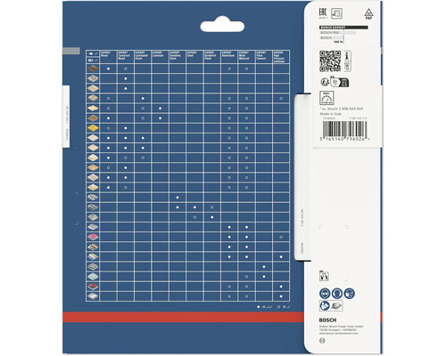 Tabulka kompatibility pilových listů Bosch Expert pro různé materiály