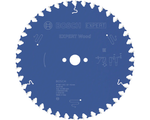 Pilový řezný kotouč pro okružní pily Expert for Wood Ø 184x16 mm Z 40 Pilový list na dřevo Bosch Expert, průměr 184 milimetrů