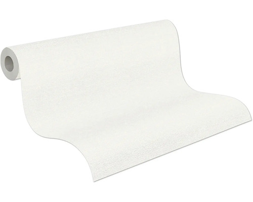 Strukturovaná vliesová tapeta, částečně rozvinutá role v bílé barvě s jemnou povrchovou strukturou.