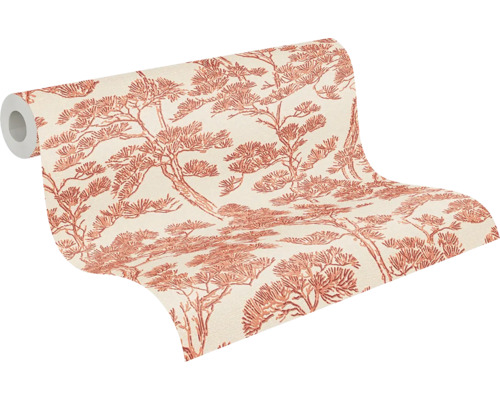 Tapeta s motivem asijských stromů v lososové barvě