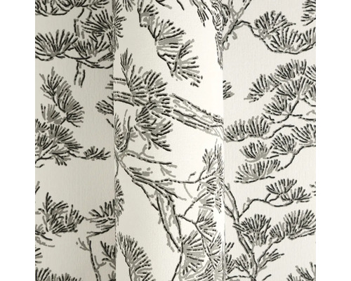 Vliesová tapeta se vzorem borovicových větví v šedé a bílé barvě