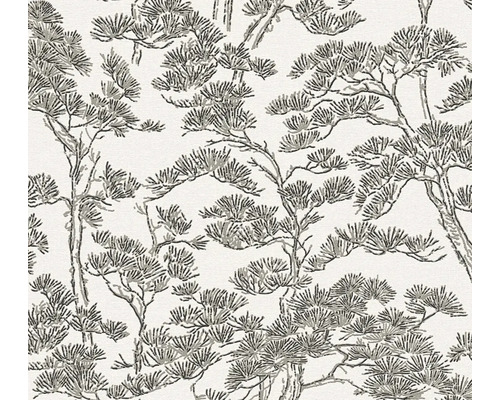 Vliesová tapeta s texturovaným vzorem borových větví v asijském stylu