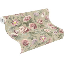 Vliesová tapeta s velkým květinovým vzorem růží a jiřin ve vintage stylu.