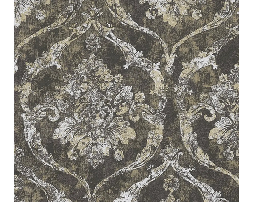 Vliesová tapeta s vintage damaškovým vzorem a opotřebovanou texturou.