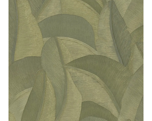 Vliesová tapeta s velkým vzorem palmových listů a jemnou liniovou strukturou.
