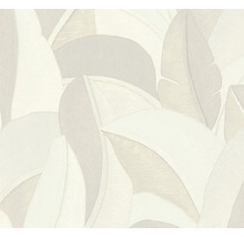 Vliesová tapeta s velkým vzorem banánových listů, strukturovaný povrch, botanický design.