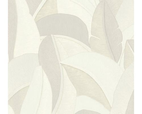 Vliesová tapeta s velkým vzorem banánových listů, strukturovaný povrch, botanický design.