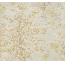 Vliesová tapeta se strukturovaným vzorem listů a třpytivými efekty ve zlaté a měděné barvě