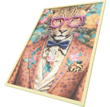 Zarámovaný obraz leoparda s brýlemi a oblekem