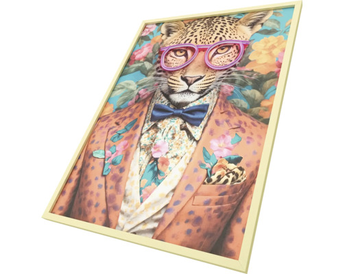 Zarámovaný obraz leoparda s brýlemi a oblekem