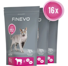 Tři balení krmiva pro kočky Finevo s telecím masem a přísadami, 16 kusů
