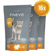 Tři balení krmiva pro kočky Finevo s krůtím masem a rýží, 16 kusů