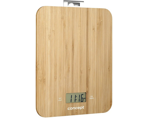 Digitální kuchyňská váha z bambusu se zobrazením času