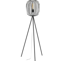 Stojací lampa s kovovým rámem a stínidlem z kovového drátu