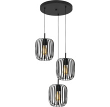 Závěsné svítidlo se třemi plameny s kovovým klecovým stínidlem