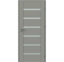 Interiérové dveře s pěti úzkými horizontálními prosklenými výřezy a moderní klikou.