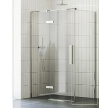 Sprchový kout se skleněnými dveřmi a baterií v koupelně