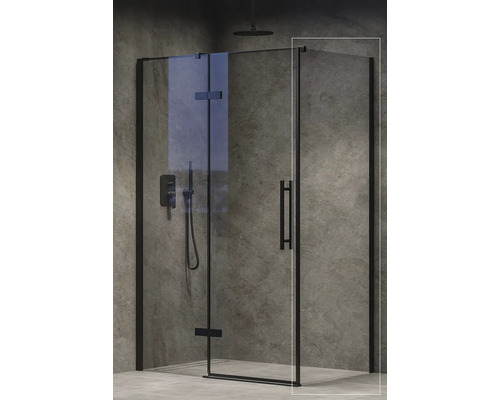 Sprchový kout se skleněnými dveřmi a armaturami před stěnou