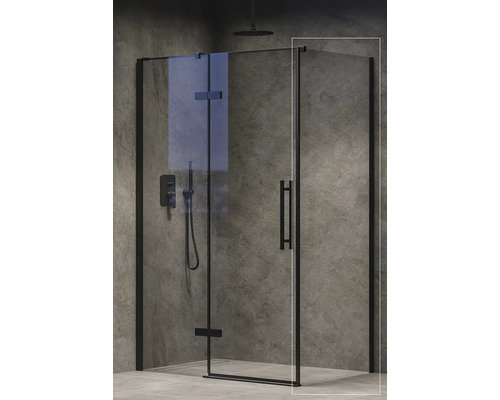 Sprchový kout s černým rámem a čirým sklem
