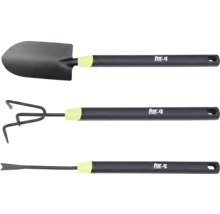 Sada zahradního nářadí s lopatou, kultivátorem a sázecím kolíkem od společnosti for_q