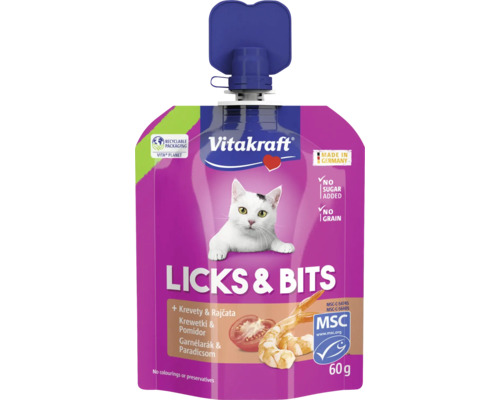 Vitakraft Licks & Bits pochoutka pro kočky s krevetami a rajčaty v 60gramovém balení