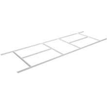 Kovový podlahový rám pro zahradní domky, obdélníková konstrukce s příčnými výztuhami pro stabilitu.