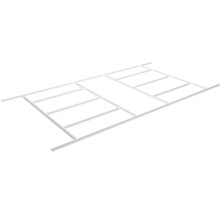 Bílý kovový rám pro regálové systémy se třemi segmenty.