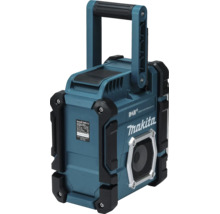 Stavební rádio Makita DMR112 s Digital Audio Broadcasting plus, Bluetooth, rukojetí a Makita Logo.