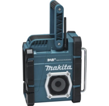 Stavební rádio Makita s Makita Logo, DAB plus Digital Audio Broadcasting, rukojetí a ochranou krytu.