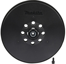 Brusný talíř Makita pro excentrické brusky s osmi odsávacími otvory a upevňovacím šroubem. Logo Makita.